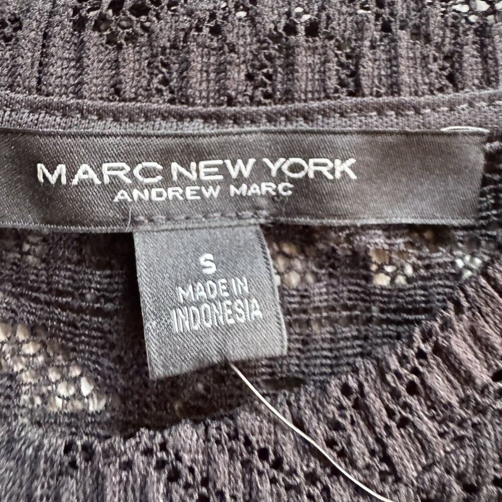 NWT Marc NY Black Lace Top Women Sz S Stretch Faux Leather Ruffle Whimsygoth - Picture 9 of 12